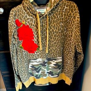 Ariat Camo Pocket Hoodie with Red Floral and Leopard Print